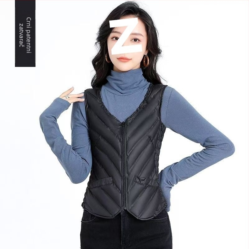 Ženska ultra kratka Down vesta, bez rukava, punjenje bijelog patčinog perja 81–85%