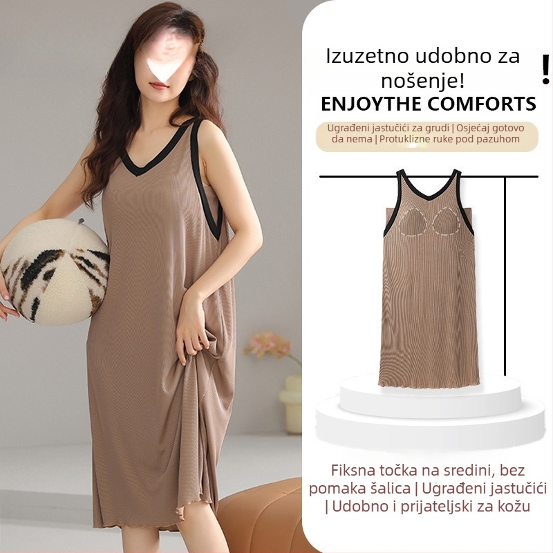 Spavaća haljina s trakama od modalnog materijala, V-izrez, bez rukava, prozračna ljetna kućna odjeća