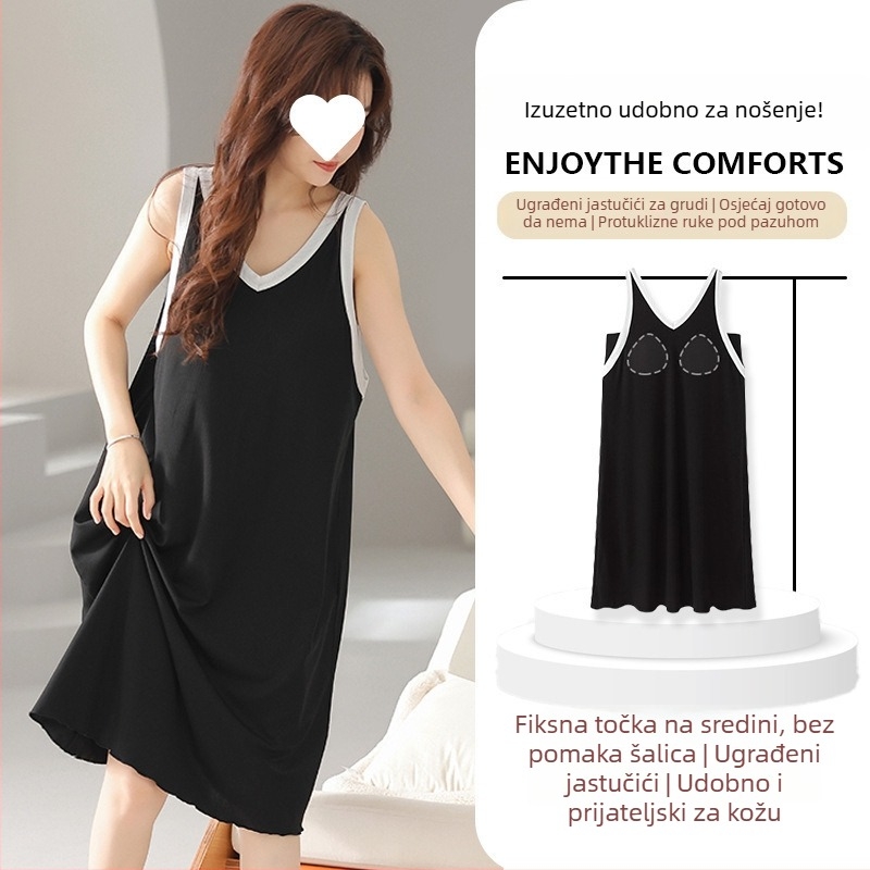 Spavaća haljina s trakama od modalnog materijala, V-izrez, bez rukava, prozračna ljetna kućna odjeća