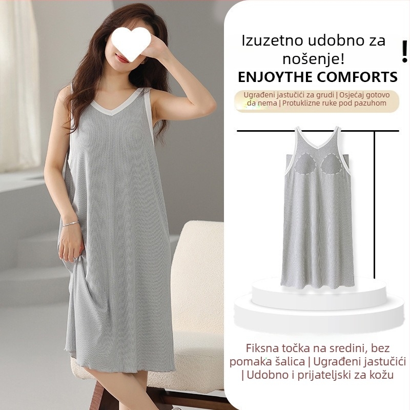 Spavaća haljina s trakama od modalnog materijala, V-izrez, bez rukava, prozračna ljetna kućna odjeća