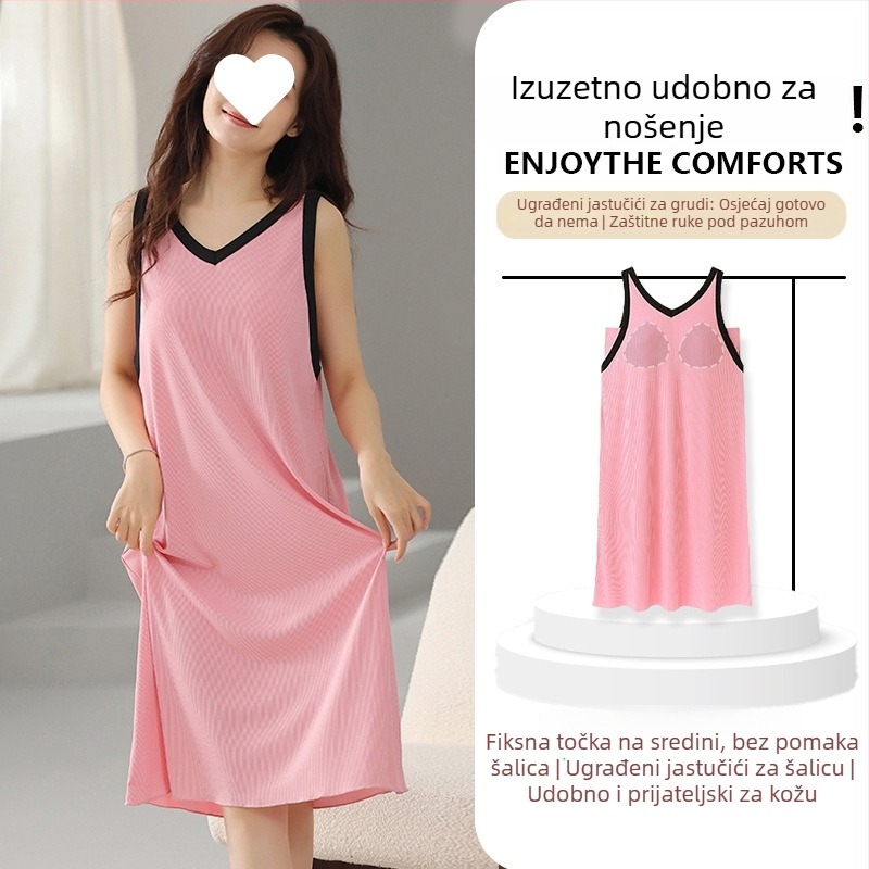 Spavaća haljina s trakama od modalnog materijala, V-izrez, bez rukava, prozračna ljetna kućna odjeća