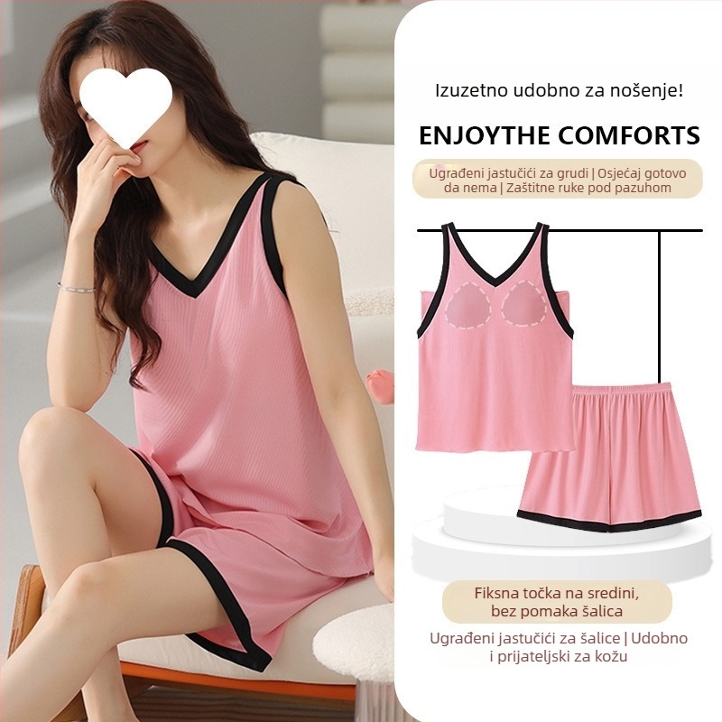 Spavaća haljina s trakama od modalnog materijala, V-izrez, bez rukava, prozračna ljetna kućna odjeća