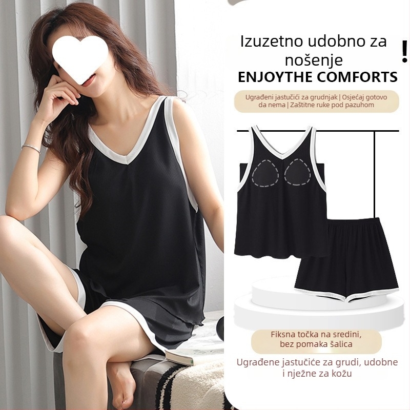 Spavaća haljina s trakama od modalnog materijala, V-izrez, bez rukava, prozračna ljetna kućna odjeća