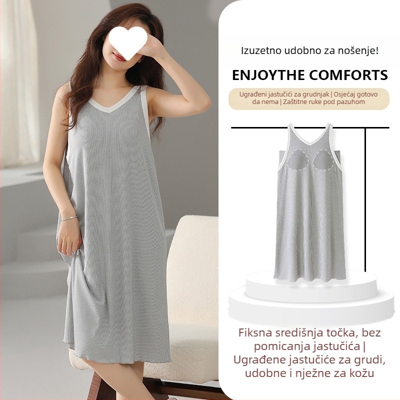 Spavaća haljina s trakama od modalnog materijala, V-izrez, bez rukava, prozračna ljetna kućna odjeća