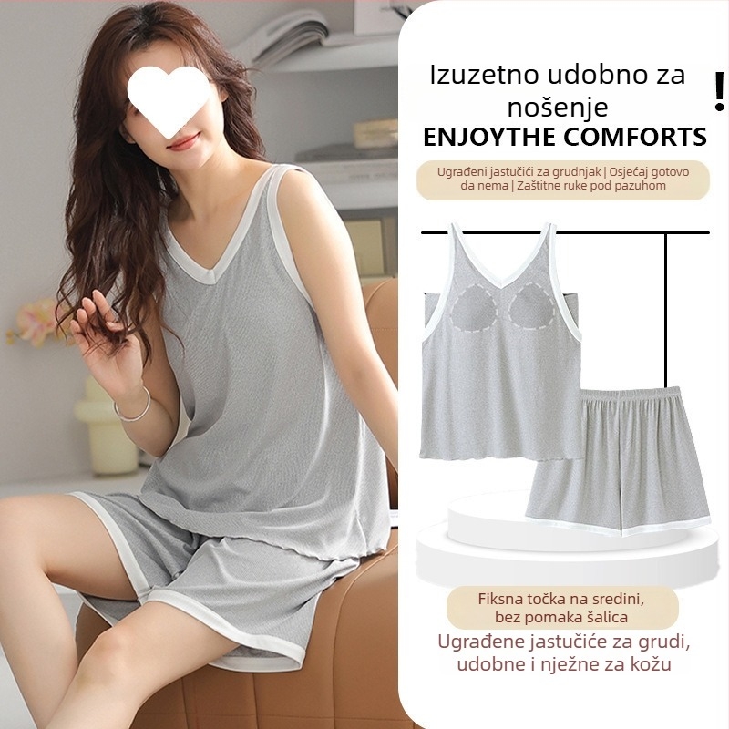 Spavaća haljina s trakama od modalnog materijala, V-izrez, bez rukava, prozračna ljetna kućna odjeća