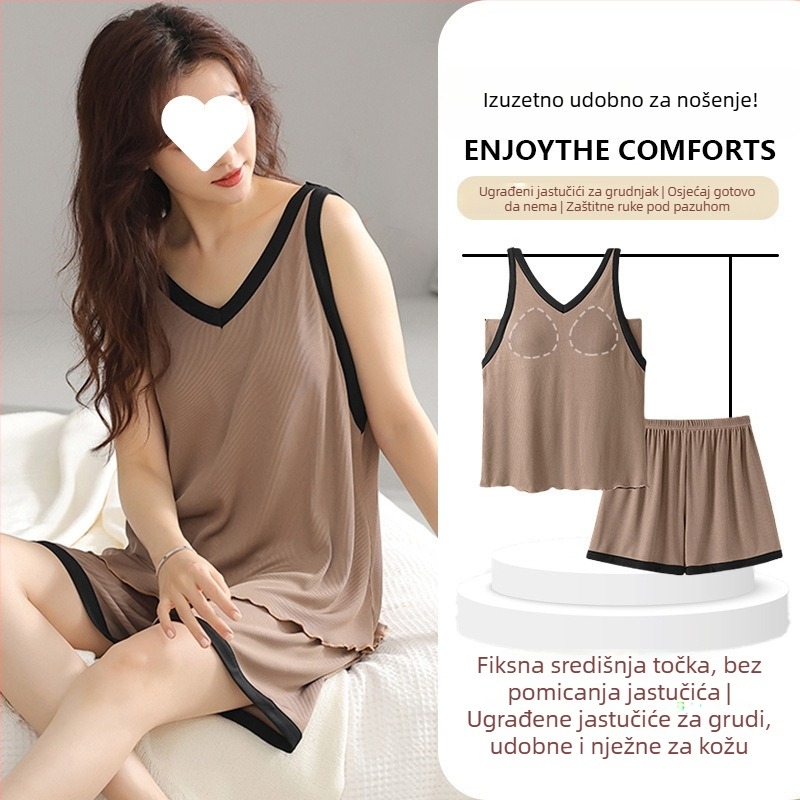 Spavaća haljina s trakama od modalnog materijala, V-izrez, bez rukava, prozračna ljetna kućna odjeća