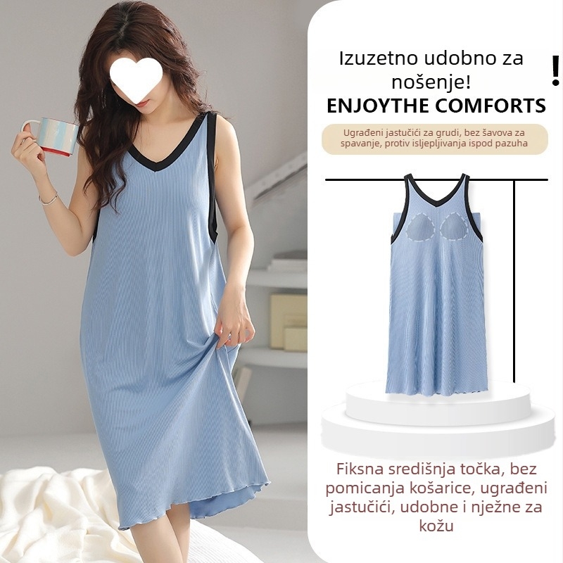 Spavaća haljina s trakama od modalnog materijala, V-izrez, bez rukava, prozračna ljetna kućna odjeća