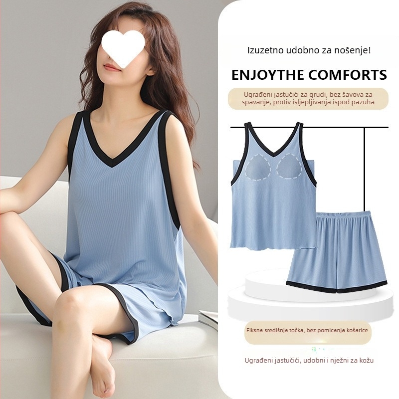 Spavaća haljina s trakama od modalnog materijala, V-izrez, bez rukava, prozračna ljetna kućna odjeća