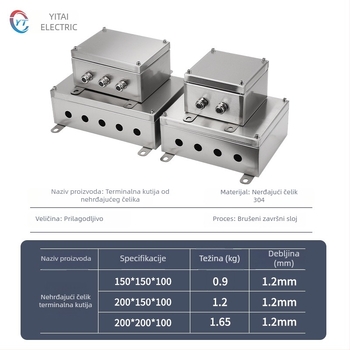 Vanjska kutija za terminal od nehrđajućeg čelika, vodootporna kutija za kabelske razdiobe, 4 kruga, 5 redova prekidača, IP65, viseći montažni