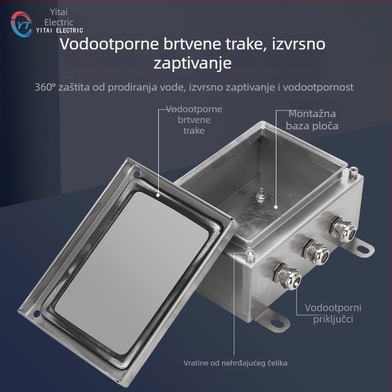 Vanjska kutija za terminal od nehrđajućeg čelika, vodootporna kutija za kabelske razdiobe, 4 kruga, 5 redova prekidača, IP65, viseći montažni