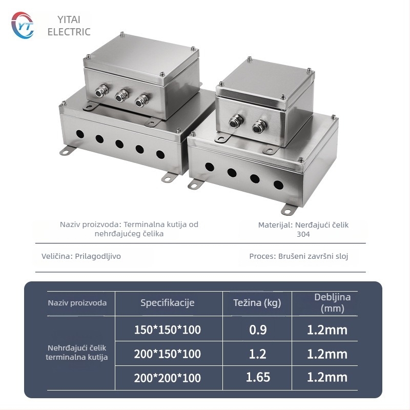 Vanjska kutija za terminal od nehrđajućeg čelika, vodootporna kutija za kabelske razdiobe, 4 kruga, 5 redova prekidača, IP65, viseći montažni
