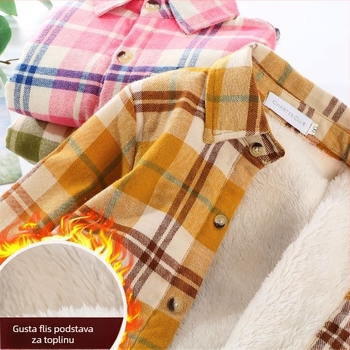 Dječja košulja s flis podstavom, karirani uzorak, dugi rukav, kvadratni ovratnik