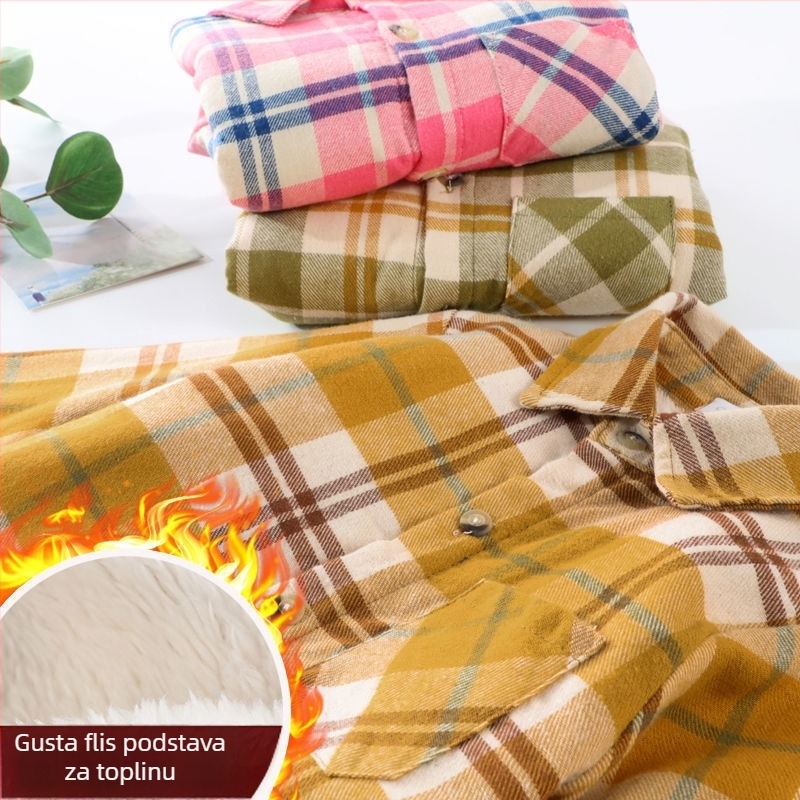 Dječja košulja s flis podstavom, karirani uzorak, dugi rukav, kvadratni ovratnik