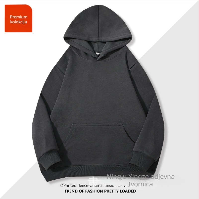 Kapucnasta pulover od pamuka s velvet silver fox velvet, vunena podstava, opušten kroj, dugi rukavi, okrugli izrez