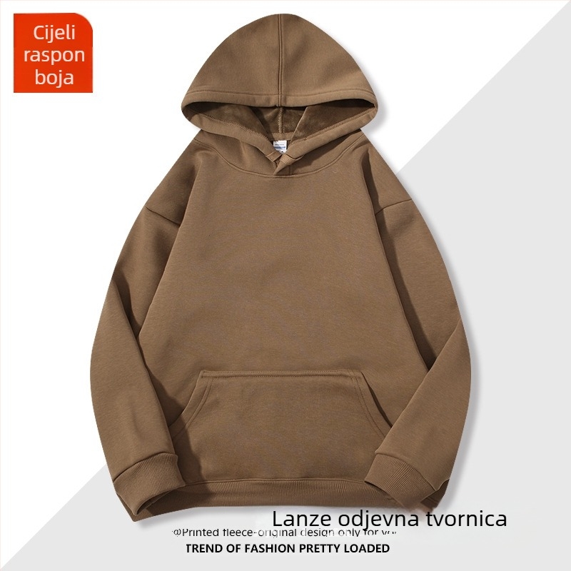 Kapucnasta pulover od pamuka s velvet silver fox velvet, vunena podstava, opušten kroj, dugi rukavi, okrugli izrez