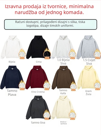 Džemper s kapuljacom od flisa, trodimenzionalni patch džepovi, 420 g mješavina pamuka fleece, ležeran kroj, okrugli izrez