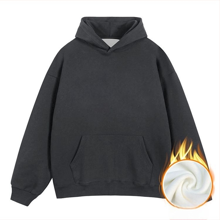 Džemper s kapuljacom od flisa, trodimenzionalni patch džepovi, 420 g mješavina pamuka fleece, ležeran kroj, okrugli izrez