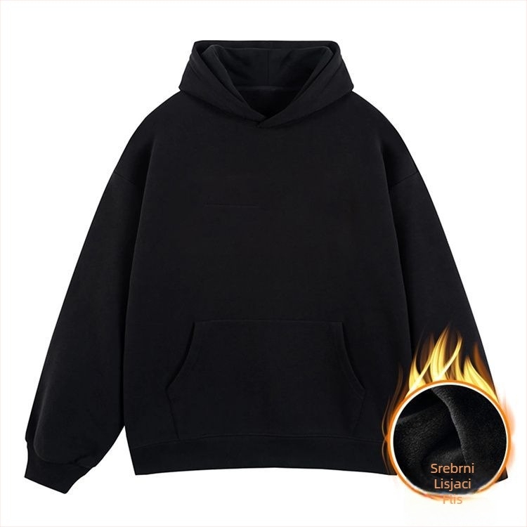 Džemper s kapuljacom od flisa, trodimenzionalni patch džepovi, 420 g mješavina pamuka fleece, ležeran kroj, okrugli izrez