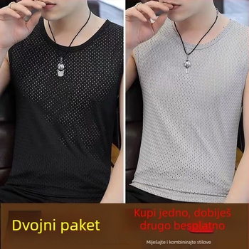 Muški mrežasti bez rukava top, labav kroj, tanak, prozračan od poliestera