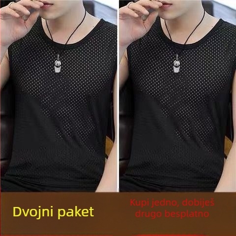 Muški mrežasti bez rukava top, labav kroj, tanak, prozračan od poliestera