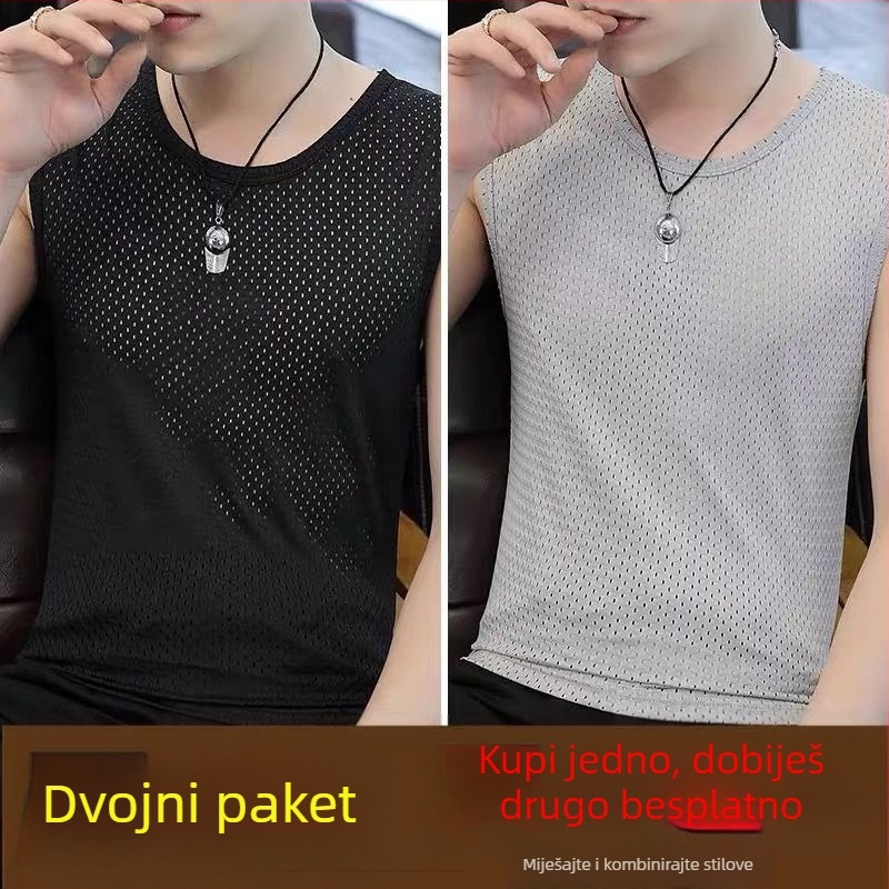 Muški mrežasti bez rukava top, labav kroj, tanak, prozračan od poliestera
