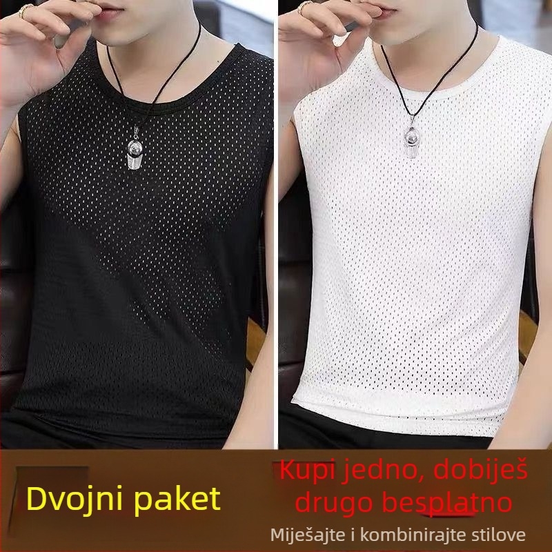 Muški mrežasti bez rukava top, labav kroj, tanak, prozračan od poliestera