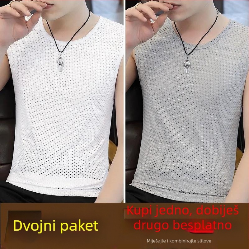 Muški mrežasti bez rukava top, labav kroj, tanak, prozračan od poliestera