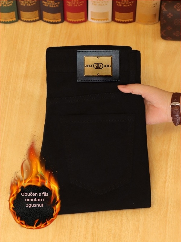Muške traperice, tapered kroj, pamuk–mješavina tkanine, srednji pojas, zip zatvarač, fleece podstava