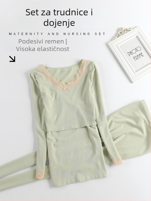 Set za trudnice i dojenje s dugim rukavima — top i hlače, poliester 30–50%, jesen-zima 2025