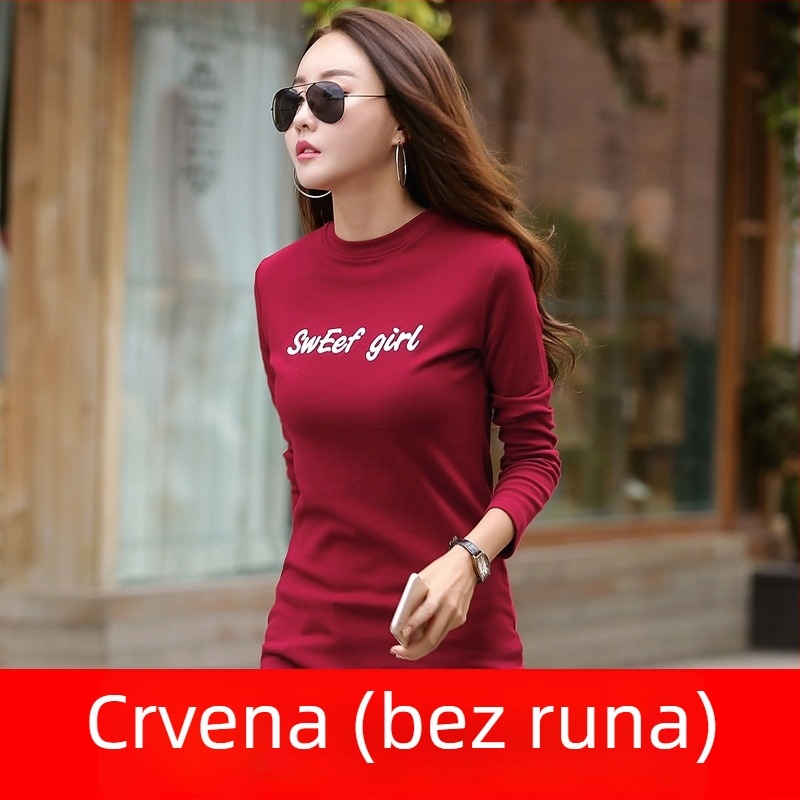Ženska majica s dugim rukavima, flis podstava, srednja duljina, korejskog stila