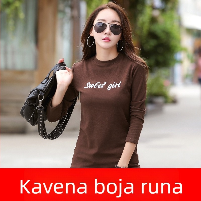 Ženska majica s dugim rukavima, flis podstava, srednja duljina, korejskog stila