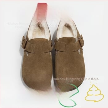 Ženske cipele u Birkenstock stilu s flis podstavom, od prirodne kože, gumena potplata, niski potplat 1-3 cm, slip-on