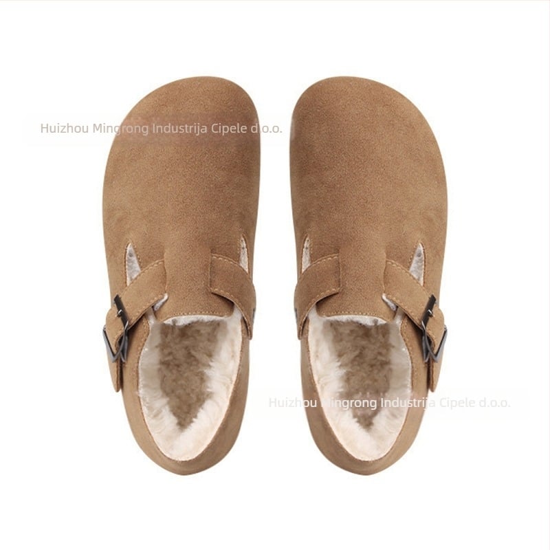 Ženske cipele u Birkenstock stilu s flis podstavom, od prirodne kože, gumena potplata, niski potplat 1-3 cm, slip-on