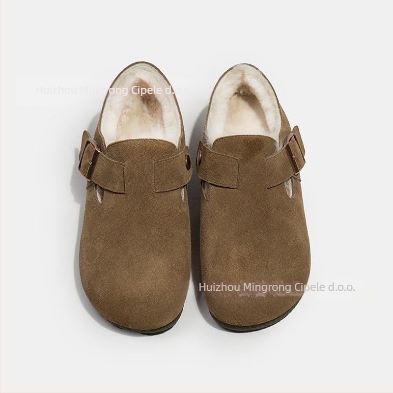 Ženske cipele u Birkenstock stilu s flis podstavom, od prirodne kože, gumena potplata, niski potplat 1-3 cm, slip-on