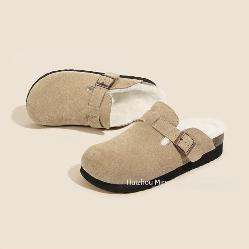 Ženske cipele u Birkenstock stilu s flis podstavom, od prirodne kože, gumena potplata, niski potplat 1-3 cm, slip-on