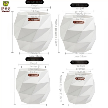 Kvetinac od smole, romboidnog oblika, podni stalak, nordijski minimalistički stil