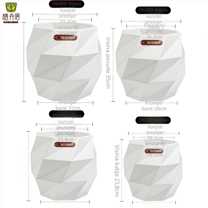 Kvetinac od smole, romboidnog oblika, podni stalak, nordijski minimalistički stil