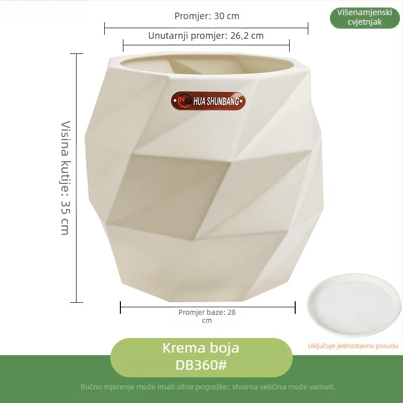 Kvetinac od smole, romboidnog oblika, podni stalak, nordijski minimalistički stil