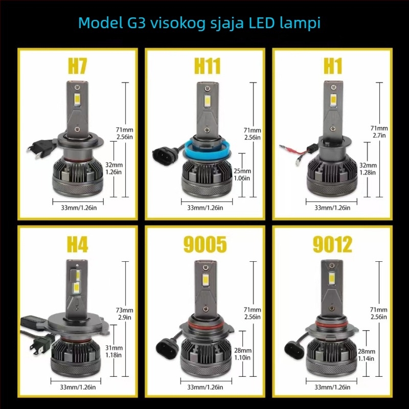 LED žarulje za automobilske farove, 55W, 12V, IP68, 5500lm, 50000h, Kompatibilno s H1/H3/H4/H7/H11/HB3/HB4/9005/9006/9012