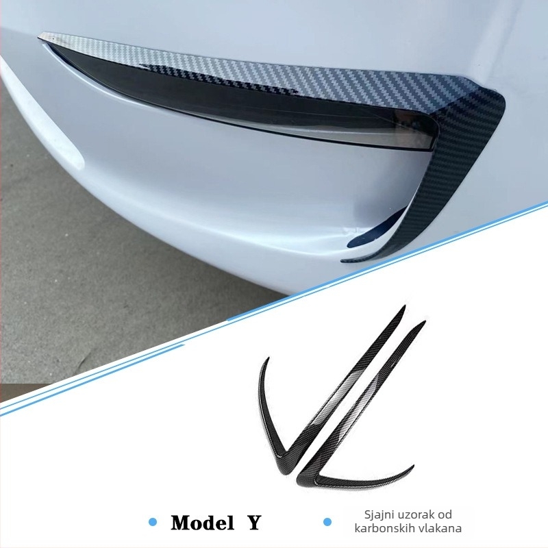 Tesla Model Y/Model 3: dekorativni okvir za svjetla prednjeg branika i obrva, prilagodljivo, karbonski uzorak