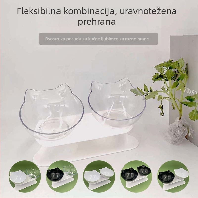 Plastična uzdignuta dvostruka posuda za mačke i pse, nagib 15°, zaštita vratne kralježnice