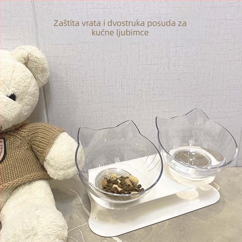 Plastična uzdignuta dvostruka posuda za mačke i pse, nagib 15°, zaštita vratne kralježnice