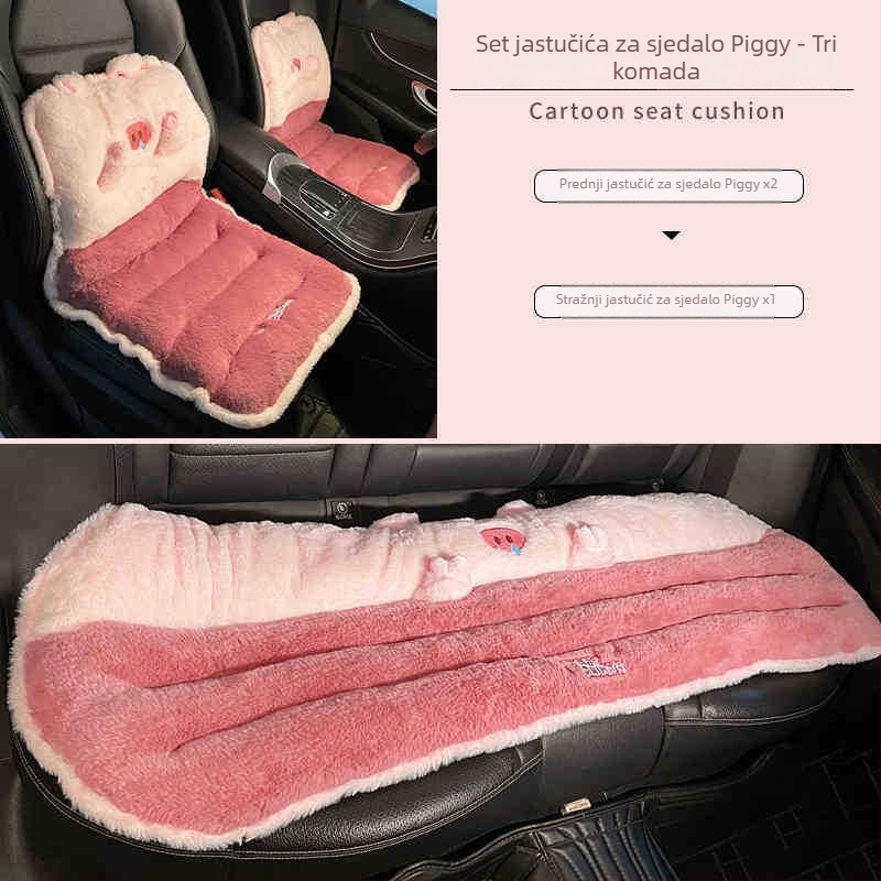 Podložka za sjedalo automobila od pliša za zimu, jednodijelni dizajn, univerzalna za četiri sezone, integrirana potpora za donji dio leđa, sladak motiv životinja