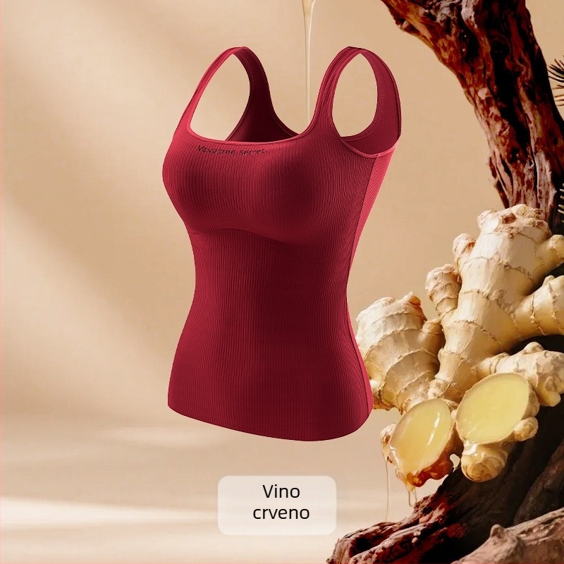 Ženski Ginger Essence Heattech termalni top s ugrađenim jastučićima za dojke, dvostrano prošiveni unutarnji sloj, može se nositi kao unutarnje ili vanjsko odijevanje, težina 181–200 g/m2