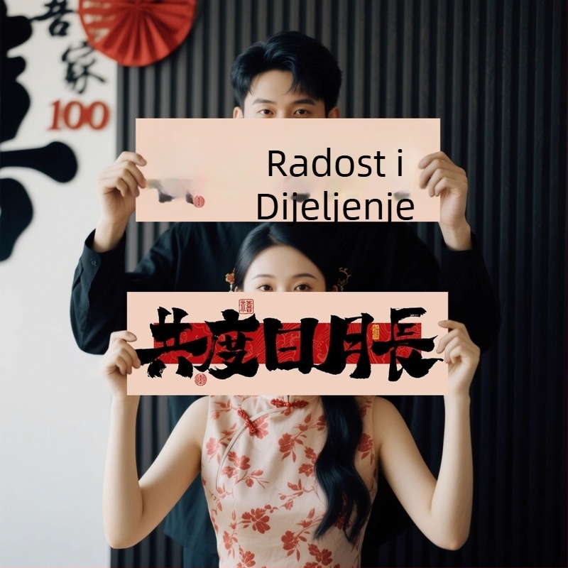 Ručni svadbeni banner-flaga za rekvizite za fotografije djeveruše i mladoženja; materijal: foto tkanina; za vjenčanje