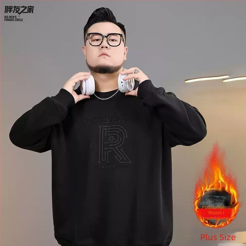 Muški sweatshirt plus veličina, dugi rukavi, okrugli izrez, udobna silueta, baršunasti unutarnji sloj, jednobojna, zimska svakodnevna odjeća