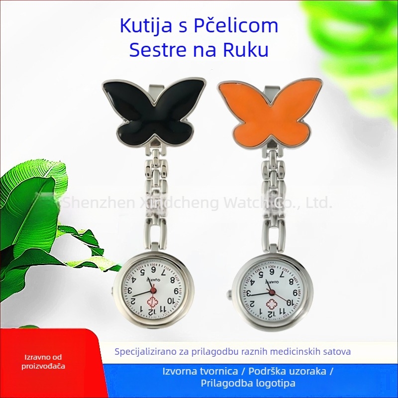 Unisex džepni sat s motivom leptira i medicinske sestre, kvarcni mehanizam Huachen SL39, brojčanik 25 mm, debljina 7 mm