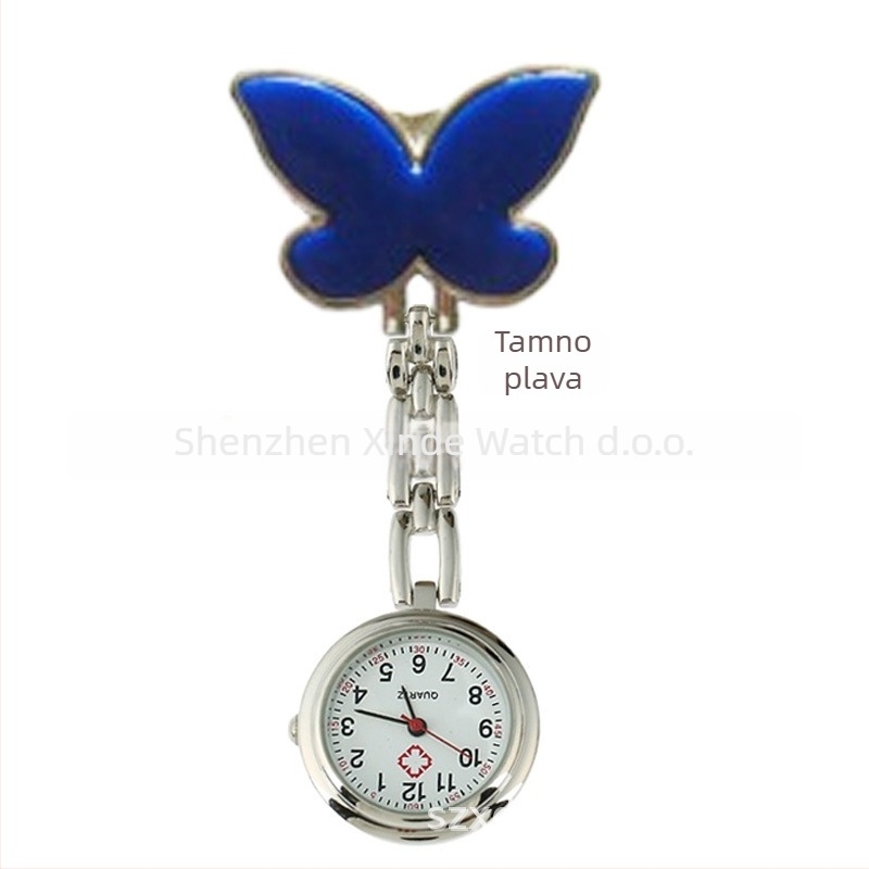 Unisex džepni sat s motivom leptira i medicinske sestre, kvarcni mehanizam Huachen SL39, brojčanik 25 mm, debljina 7 mm