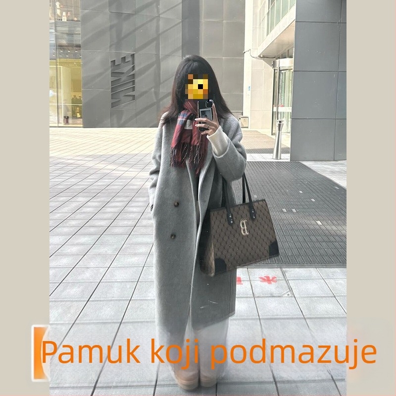 Vuneni kaput srednje duljine, dvostruko kopčanje, debeli, japansko-korejski ležerni stil