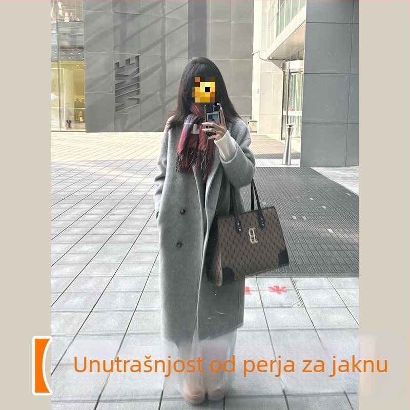 Vuneni kaput srednje duljine, dvostruko kopčanje, debeli, japansko-korejski ležerni stil